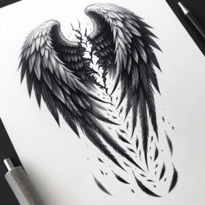 light-effects-wings-tattoo – tattoo design ideas free ai generated – surrealism-chromatic-flux – for-upper-thigh – Gallery: wings-inkby-ai