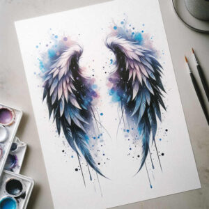 light-motif-wings-tattoo – tattoo design ideas free ai generated – neotraditional-vivid-color – for-back – Gallery: wings-inkby-ai
