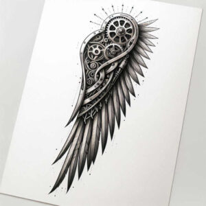 line-wings-tattoo – tattoo design ideas free ai generated – neotraditional-sharp-contrast – for-side-torso – Gallery: wings-inkby-ai