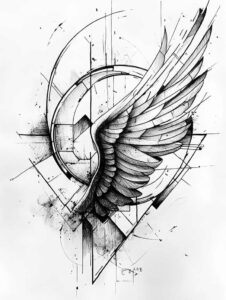 love-motif-wings-tattoo – tattoo design ideas free ai generated – surrealism-shimmering-forms – for-upper-chest – Gallery: wings-inkby-ai