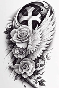 love-motif-wings-tattoo – tattoo design ideas free ai generated – surrealism-timeless – for-calf – Gallery: wings-inkby-ai