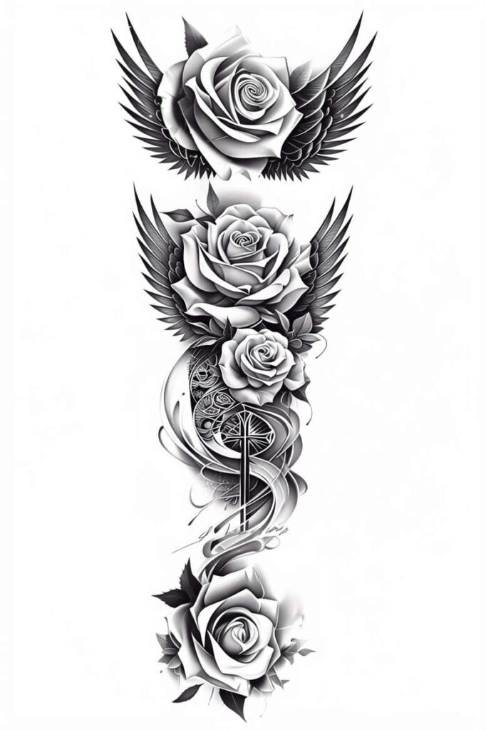 motion-wings-tattoo – tattoo design ideas free ai generated – neotraditional-bold-texture – for-behind-ear – Gallery: wings-inkby-ai