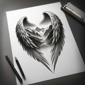 motion-wings-tattoo – tattoo design ideas free ai generated – surrealism-dream-motifs – for-shin – Gallery: wings-inkby-ai