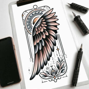 motion-wings-tattoo – tattoo design ideas free ai generated – surrealism-fantastical-elements – for-thigh – Gallery: wings-inkby-ai