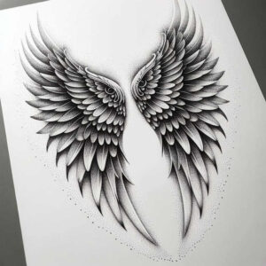 mystery-motif-wings-tattoo – tattoo design ideas free ai generated – realism-living-skin – for-temple – Gallery: wings-inkby-ai