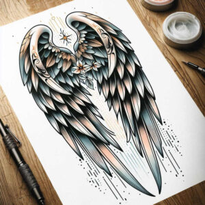 ornamental-detail-wings-tattoo – tattoo design ideas free ai generated – neotraditional-color-saturation – for-shoulder-blade – Gallery: wings-inkby-ai