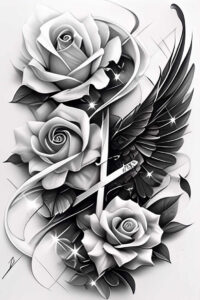 ornamental-detail-wings-tattoo – tattoo design ideas free ai generated – neotraditional-defined-outlines – for-fingers – Gallery: wings-inkby-ai