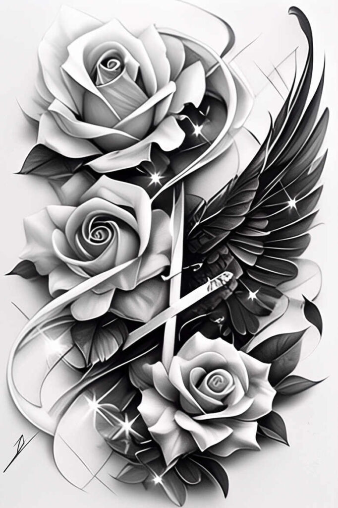 ornamental-detail-wings-tattoo – tattoo design ideas free ai generated – neotraditional-defined-outlines – for-fingers – Gallery: wings-inkby-ai
