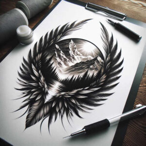 peace-motif-wings-tattoo – tattoo design ideas free ai generated – surrealism-abstract – for-upper-arm – Gallery: wings-inkby-ai