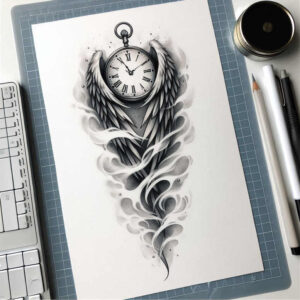 peace-motif-wings-tattoo – tattoo design ideas free ai generated – surrealism-ambiguous-space – for-lower-thigh – Gallery: wings-inkby-ai