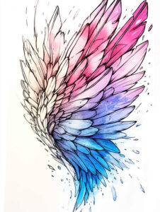 plant-ornament-wings-tattoo – tattoo design ideas free ai generated – neotraditional-artistic-contrast – for-behind-ear – Gallery: wings-inkby-ai