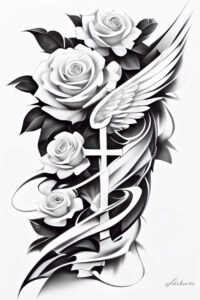 plant-ornament-wings-tattoo – tattoo design ideas free ai generated – neotraditional-subtle-tone – for-side-torso – Gallery: wings-inkby-ai