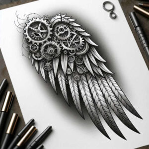 plant-ornament-wings-tattoo – tattoo design ideas free ai generated – surrealism-phantom-shadows – for-full-back – Gallery: wings-inkby-ai