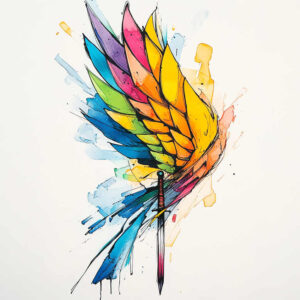 protection-motif-wings-tattoo – tattoo design ideas free ai generated – neotraditional-strong-outlines – for-lower-thigh – Gallery: wings-inkby-ai