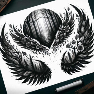 protection-motif-wings-tattoo – tattoo design ideas free ai generated – surrealism-altered-reality – for-lower-back – Gallery: wings-inkby-ai