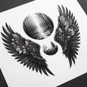 protection-symbol-wings-tattoo – tattoo design ideas free ai generated – surrealism-enigmatic-visuals – for-lower-leg – Gallery: wings-inkby-ai