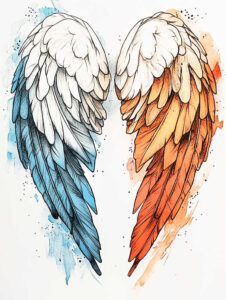shaded-wings-tattoo – tattoo design ideas free ai generated – neotraditional-color-depth – for-upper-thigh – Gallery: wings-inkby-ai
