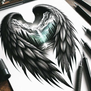 shadow-and-light-wings-tattoo – tattoo design ideas free ai generated – neotraditional-subtle-tone – for-wrist-side – Gallery: wings-inkby-ai