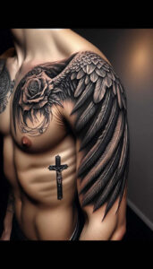 strength-symbol-wings-tattoo-for-men – tattoo design ideas free ai generated – surrealism-psychic-energy – for-scapula – Gallery: wings-inkby-ai