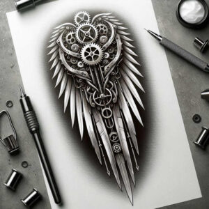 symbolic-wings-tattoo – tattoo design ideas free ai generated – realism-dimensional-ink – for-side-torso – Gallery: wings-inkby-ai