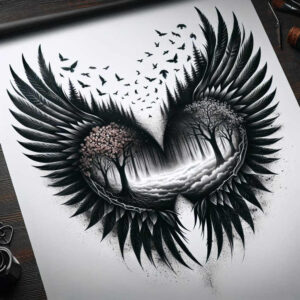symbolic-wings-tattoo – tattoo design ideas free ai generated – realism-emotional-depth – for-thigh – Gallery: wings-inkby-ai