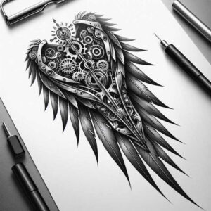 symbolic-wings-tattoo – tattoo design ideas free ai generated – surrealism-vibrant-contrasts – for-back – Gallery: wings-inkby-ai