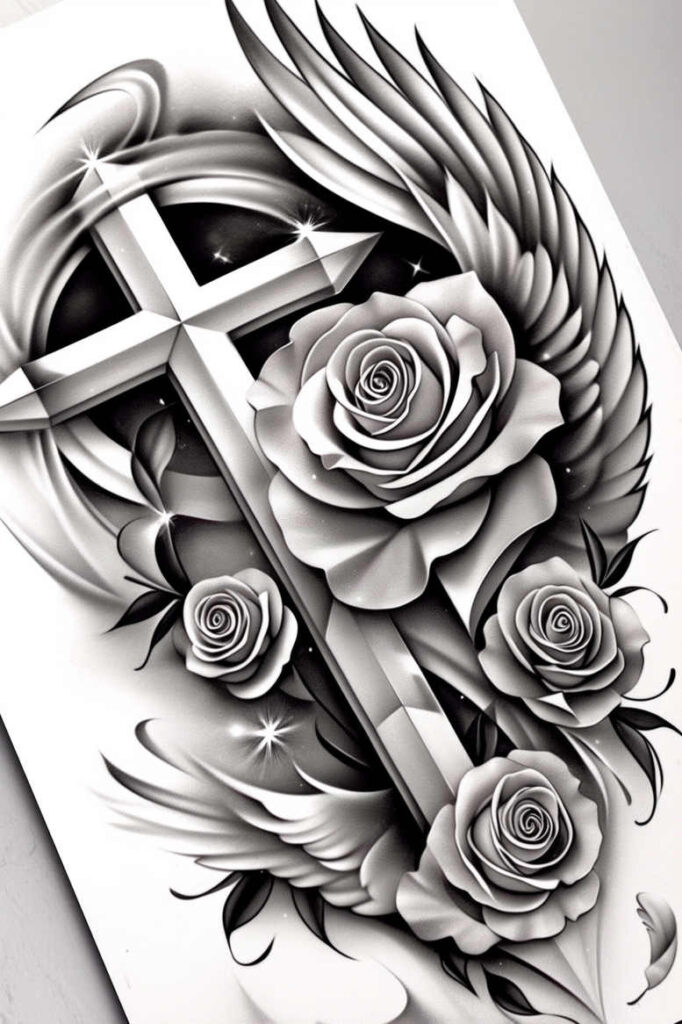 wings tattoo design ideas Surrealism fantastical celestial arc embodying endurance
