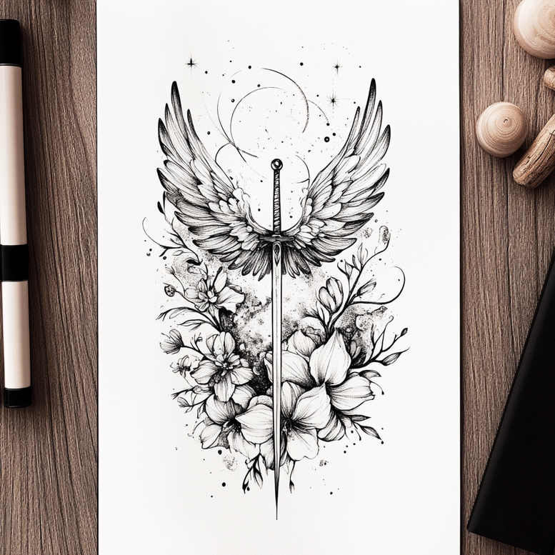 wings tattoo design ideas solid fill celestial arc symbol of determination