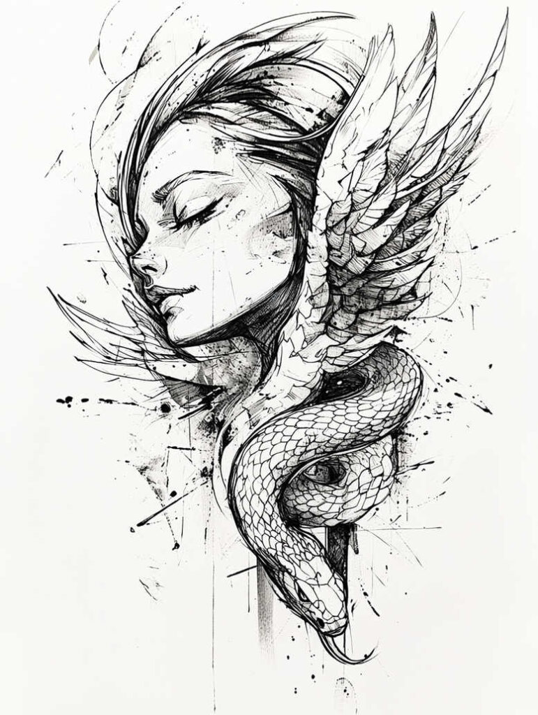 wings tattoo design ideas Surrealism vibrant contrasts celestial glide for nape