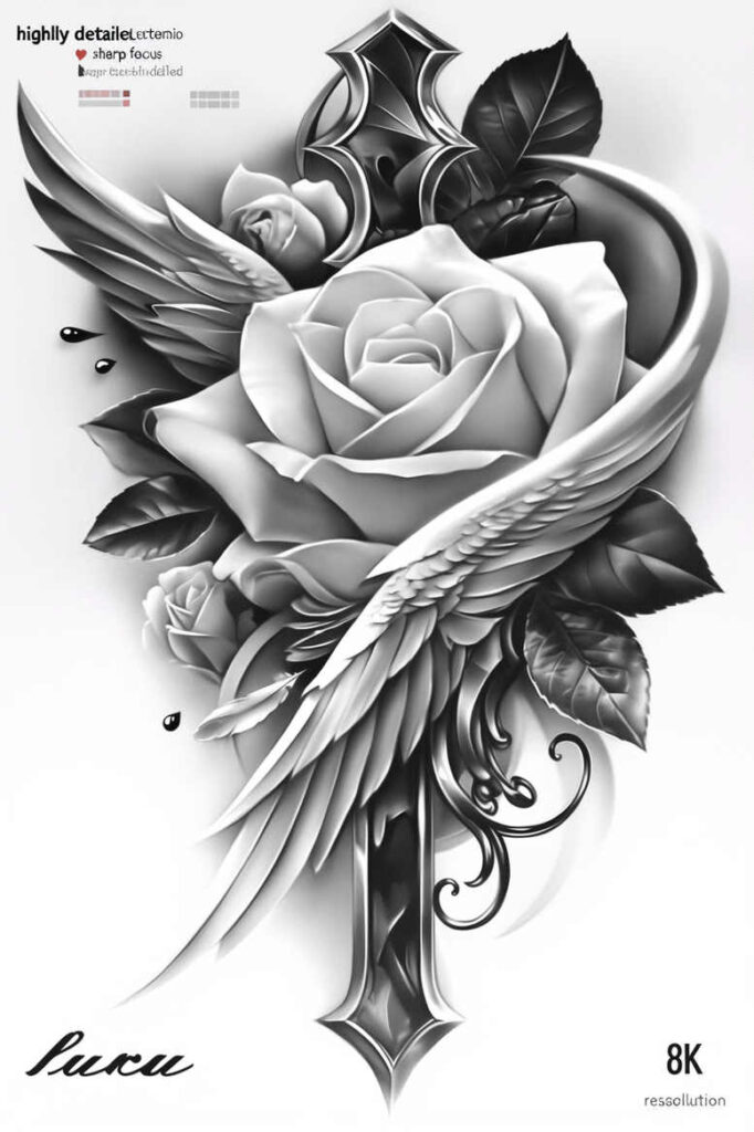 wings tattoo design ideas Realism detailed rendering dream flight symbolising courage