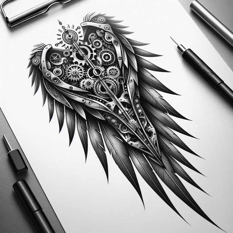 wings tattoo design ideas Surrealism abstract forms elevated energy for outer arm