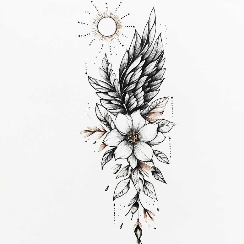 wings tattoo design ideas Surrealism psychological depth elevated energy symbol of perseverance