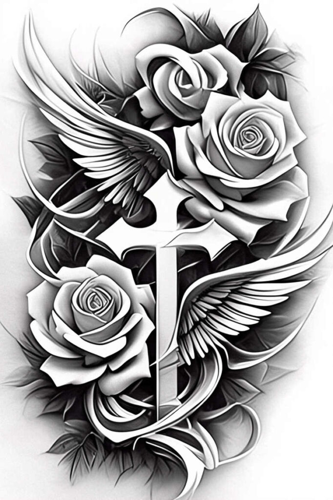 wings tattoo design ideas Surrealism mystical feather fan for lower chest