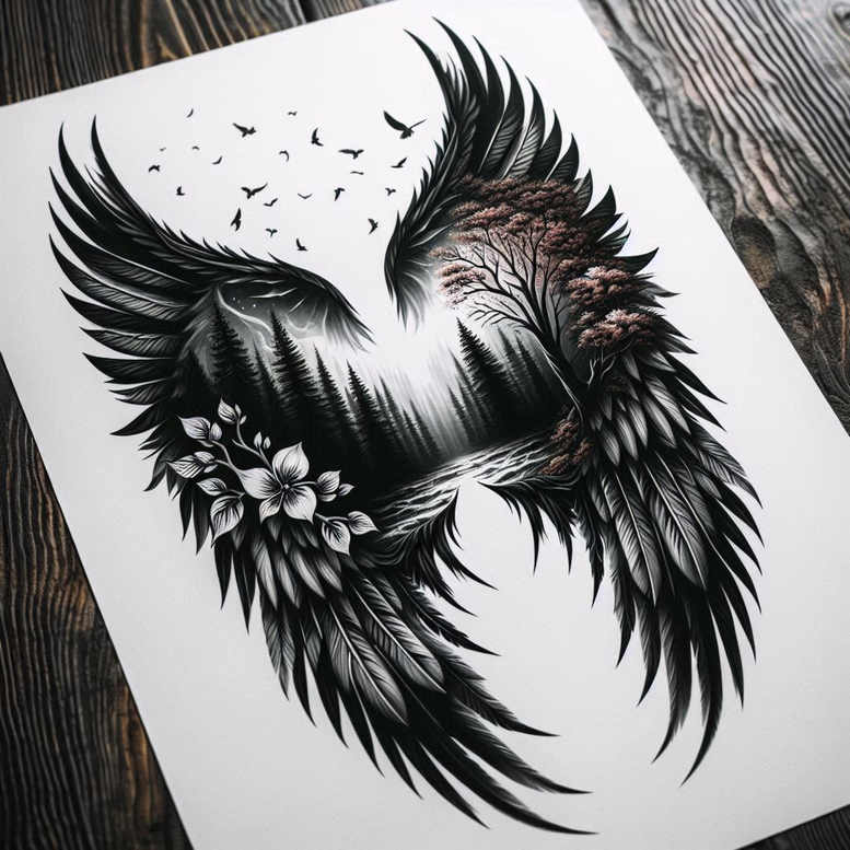 wings tattoo design ideas Surrealism enigmatic light flight symbol stands for perseverance