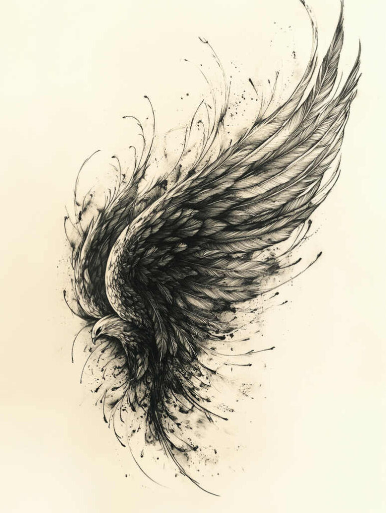 wings tattoo design ideas Realism ultra detailed floating spirit embodying courage