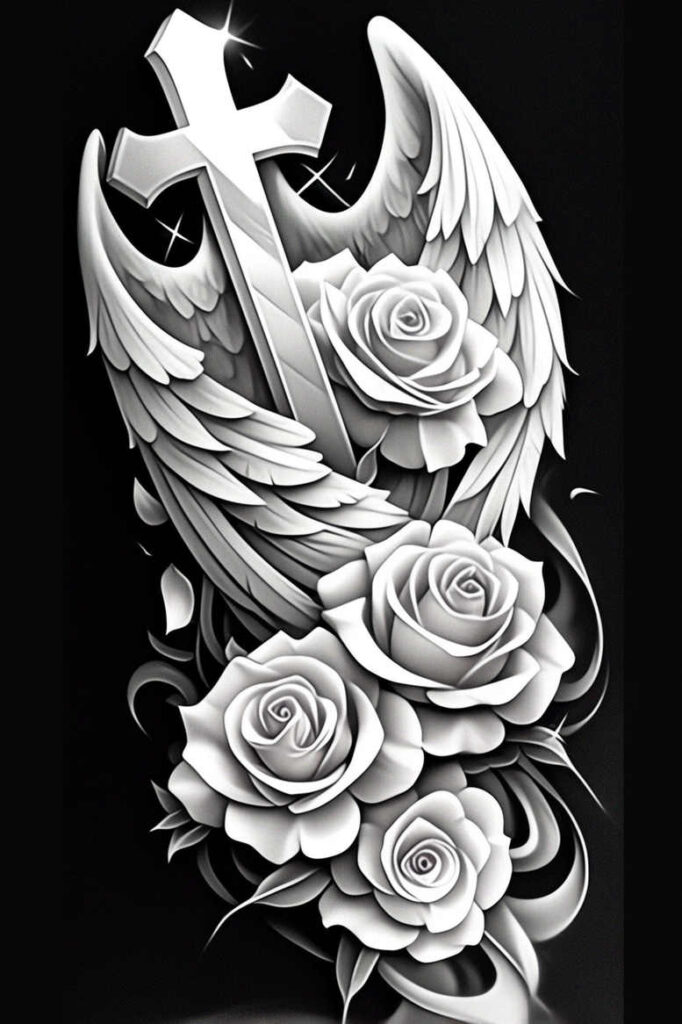 transcendence-motif-wings-tattoo – tattoo design ideas free ai generated – neotraditional-bold-motifs – for-temple – Gallery: wings-inkby-ai