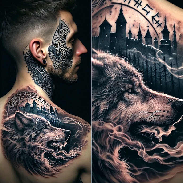 3d-wolf-tattoo – tattoo design ideas free ai generated – realism-reflection-effect – for-hip – Gallery: wolves-inkby-ai