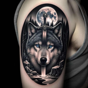 3d-wolf-tattoo – tattoo design ideas free ai generated – surrealism-hyperreal – for-upper-arm – Gallery: wolves-inkby-ai