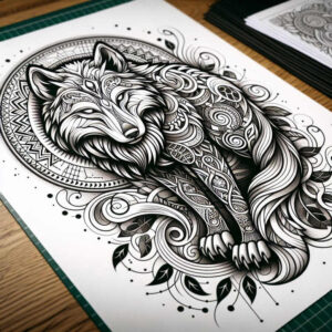 abstract-wolf-tattoo – tattoo design ideas free ai generated – neotraditional-saturated-hues – for-heel – Gallery: wolves-inkby-ai