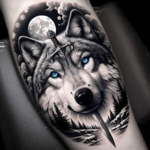 contour-wolf-tattoo – tattoo design ideas free ai generated – neotraditional-clean-fill – for-back-of-neck – Gallery: wolves-inkby-ai