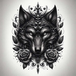 contour-wolf-tattoo – tattoo design ideas free ai generated – neotraditional-subtle-tone – for-upper-back – Gallery: wolves-inkby-ai