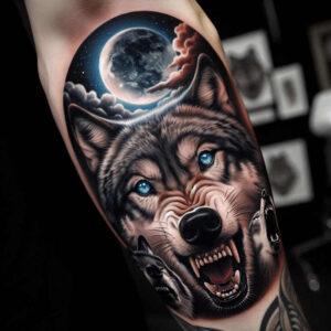 detailed-wolf-tattoo – tattoo design ideas free ai generated – realism-sharp-focus – for-behind-ear – Gallery: wolves-inkby-ai