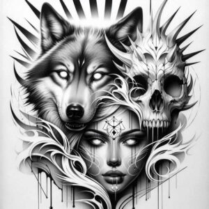 dot-wolf-tattoo – tattoo design ideas free ai generated – realism-full-detail – for-forearm – Gallery: wolves-inkby-ai