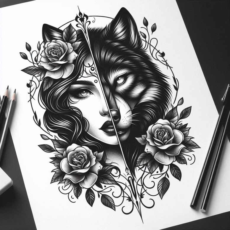 energy-wolf-tattoo – tattoo design ideas free ai generated – neotraditional-modern-classic – for-toe – Gallery: wolves-inkby-ai