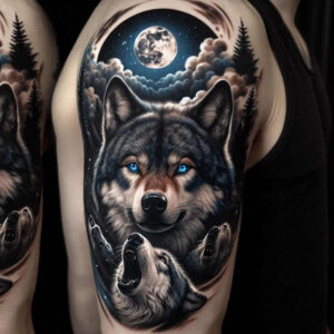 energy-wolf-tattoo – tattoo design ideas free ai generated – realism-realistic-gleam – for-inner-arm – Gallery: wolves-inkby-ai