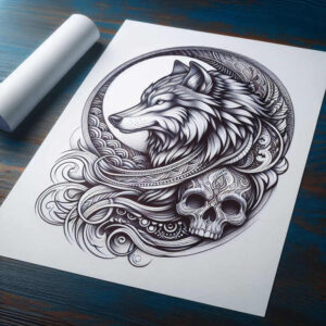 energy-wolf-tattoo – tattoo design ideas free ai generated – surrealism-vivid-hallucination – for-lower-back – Gallery: wolves-inkby-ai
