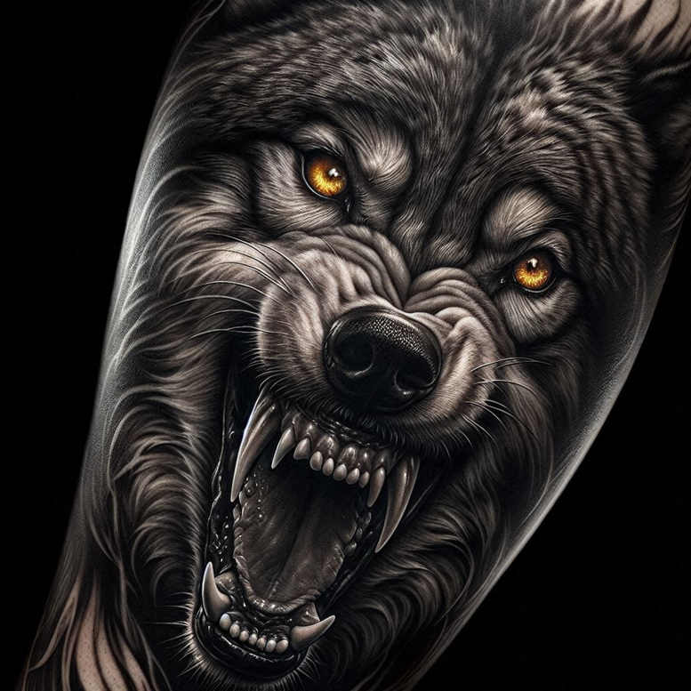 expression-wolf-tattoo – tattoo design ideas free ai generated – realism-hyper-detail – for-back-shoulder – Gallery: wolves-inkby-ai