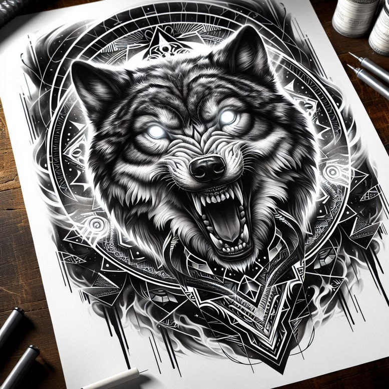 for-women – tattoo design ideas free ai generated – surrealism-metaphysical – for-upper-shoulder – Gallery: wolves-inkby-ai