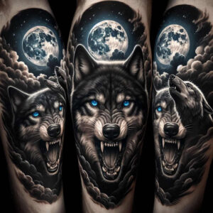 freedom-symbol-wolf-tattoo – tattoo design ideas free ai generated – neotraditional-bold-highlights – for-ankle – Gallery: wolves-inkby-ai