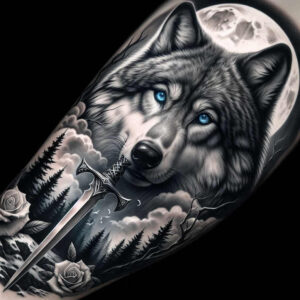 freedom-symbol-wolf-tattoo – tattoo design ideas free ai generated – neotraditional-layered-fill – for-palm – Gallery: wolves-inkby-ai